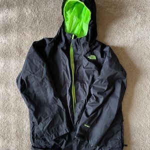 Boys north face black rain jacket